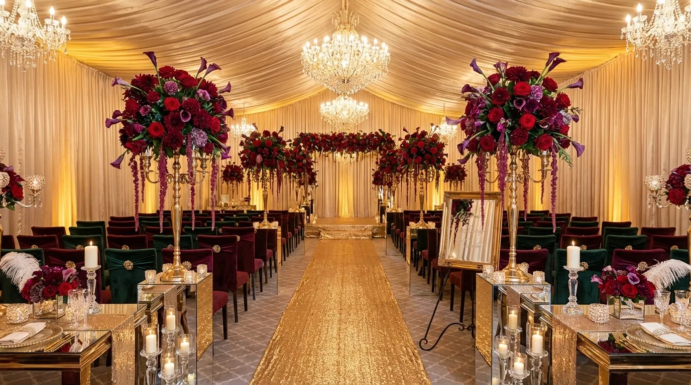 Glamorous ceremony with crystal and candlelight